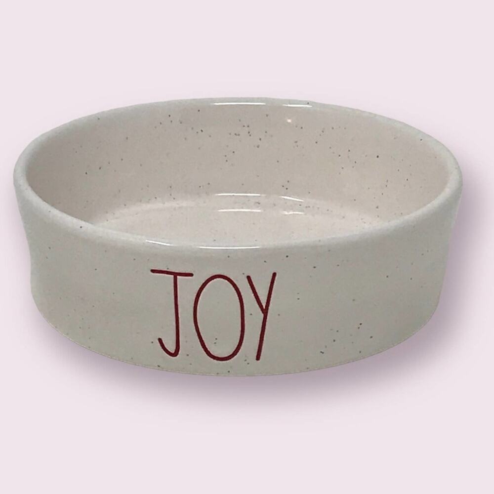 Rae Dunn NWT JOY Pet Food Dish Cream & Red Ceramic Christmas Holiday